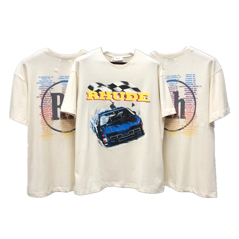 

Rhude racing print letter crew neck short sleeve cosy casual T-shirt fog, White;black