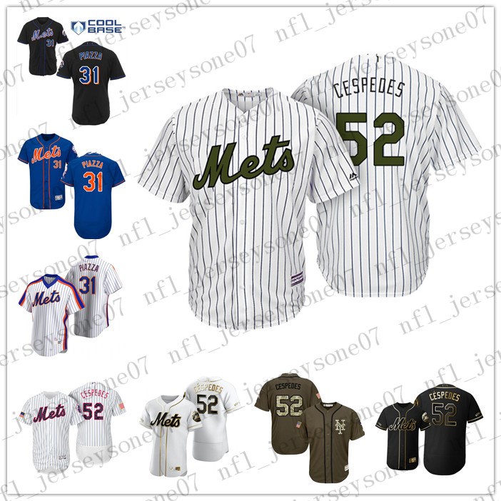 

Custom New York men womens youth Mets 52 Yoenis Cespedes 31 Mike Piazza white black blue Authentic 2020 Home Jersey