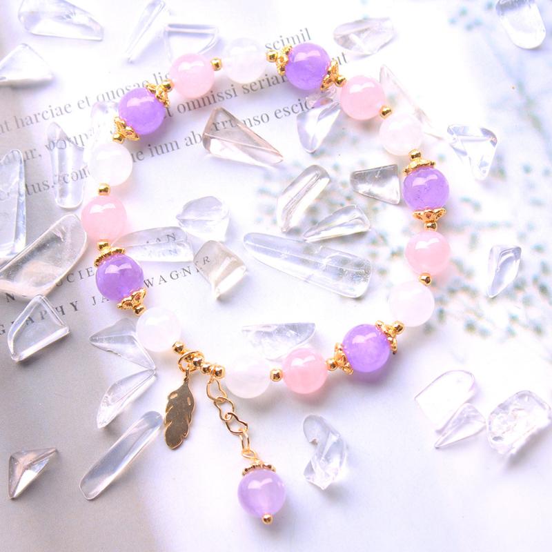 

Beaded, Strands Natural Lavender DIY Pink And Purple Color Contrast Small Fresh Style Bracelet