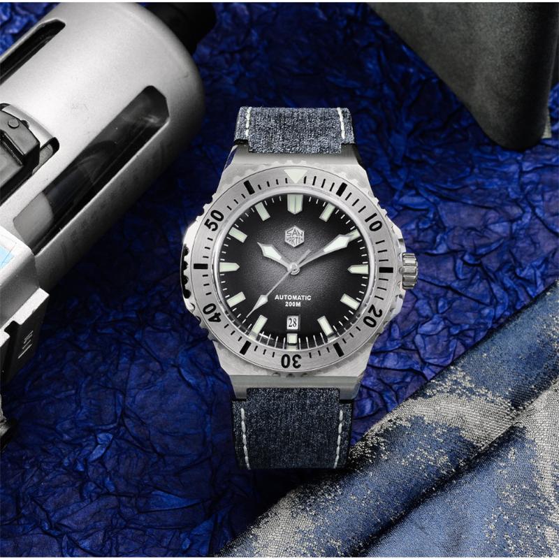 

Wristwatches San Martin Watch Men's Watches High Quality Retro Diver Luxury Sapphire Leather Automatic Mechanical Wristwatch Waterproof Lum, Pt5000