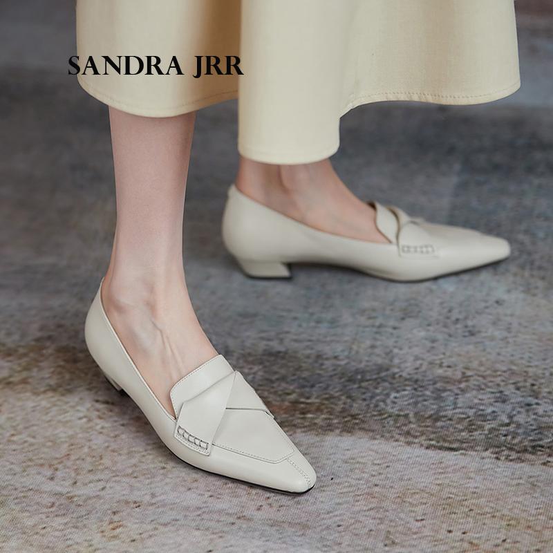 

Dress Shoes SANDRA JRR 2022 Spring Leather Heels Fashion Pointed Toe Slip On Loafer Low Heel 2.5 CM, Beige