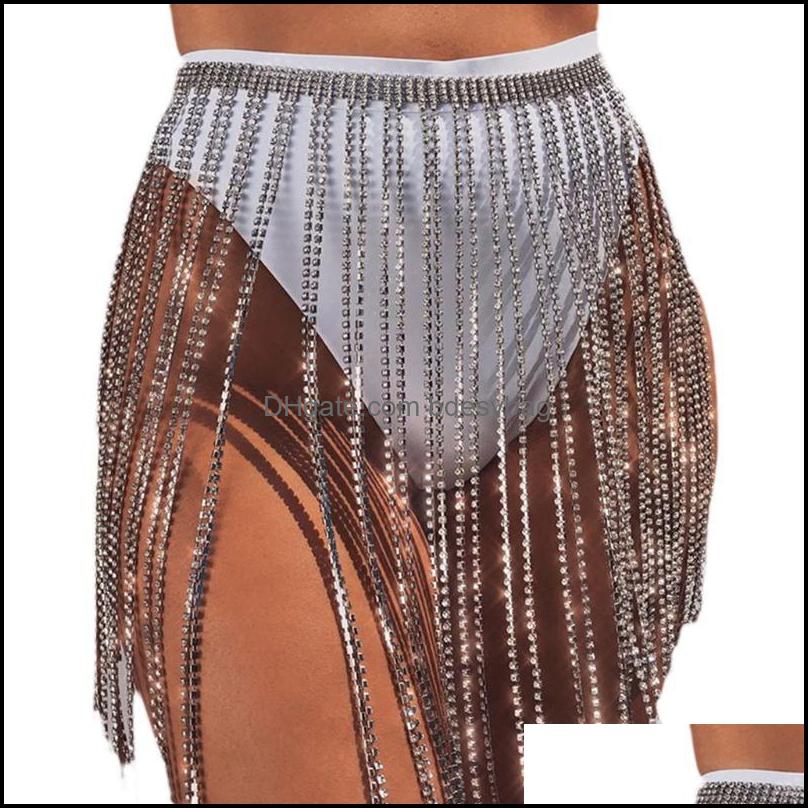 

Belts & Accessories Fashion Gleaming Waist Chain Ornament Rave Body Jewelry Women Female Shiny Long Tassel Rhinestone Metal Drop Delivery 20, Black;brown
