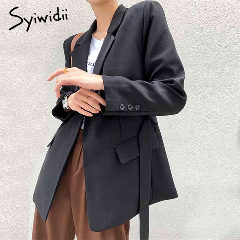 

Women Blazers Winter Clothes Office Lady Coats Fall Spring Suit Sashes Solid Black Jacket Patchwork Notched Gray 210607, Coffee