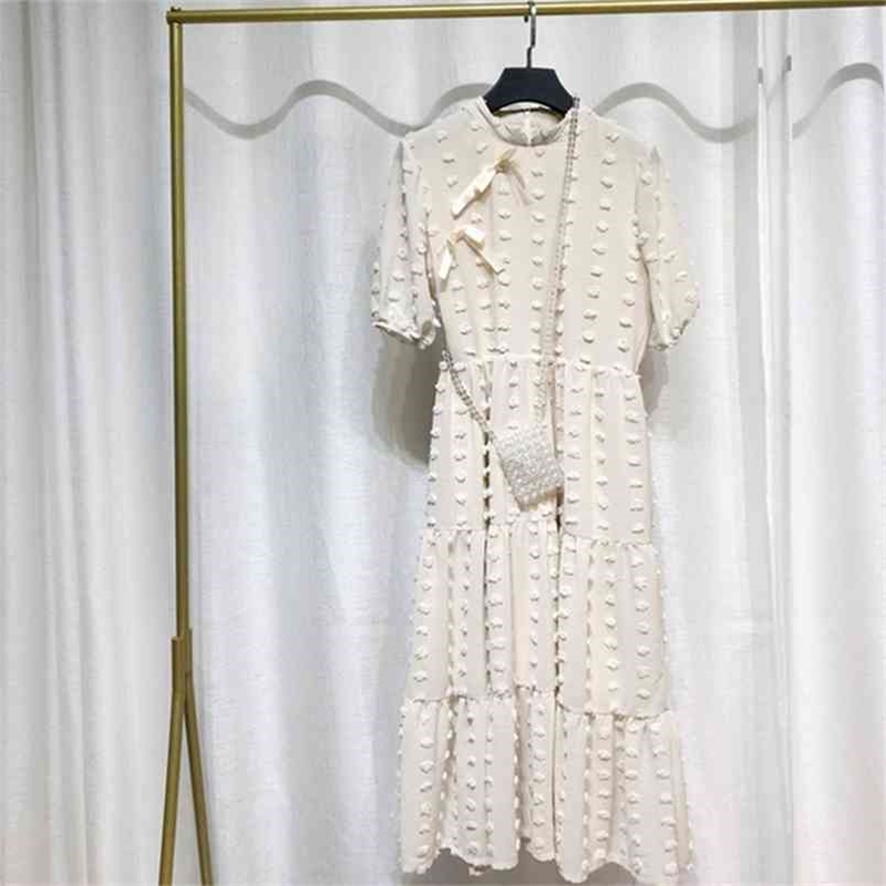 

summer beach dresses holiday casual solid apricot high waist short sleeve bow vacation midi dress female ladies vestidos 210603, Long dress