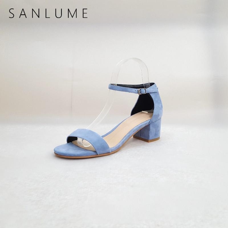 

Summer Kid Suede High Heels Sandals Women Pumps Jelly Shoes Woman Leather Ankle Strap Thick Peep Toe, Black