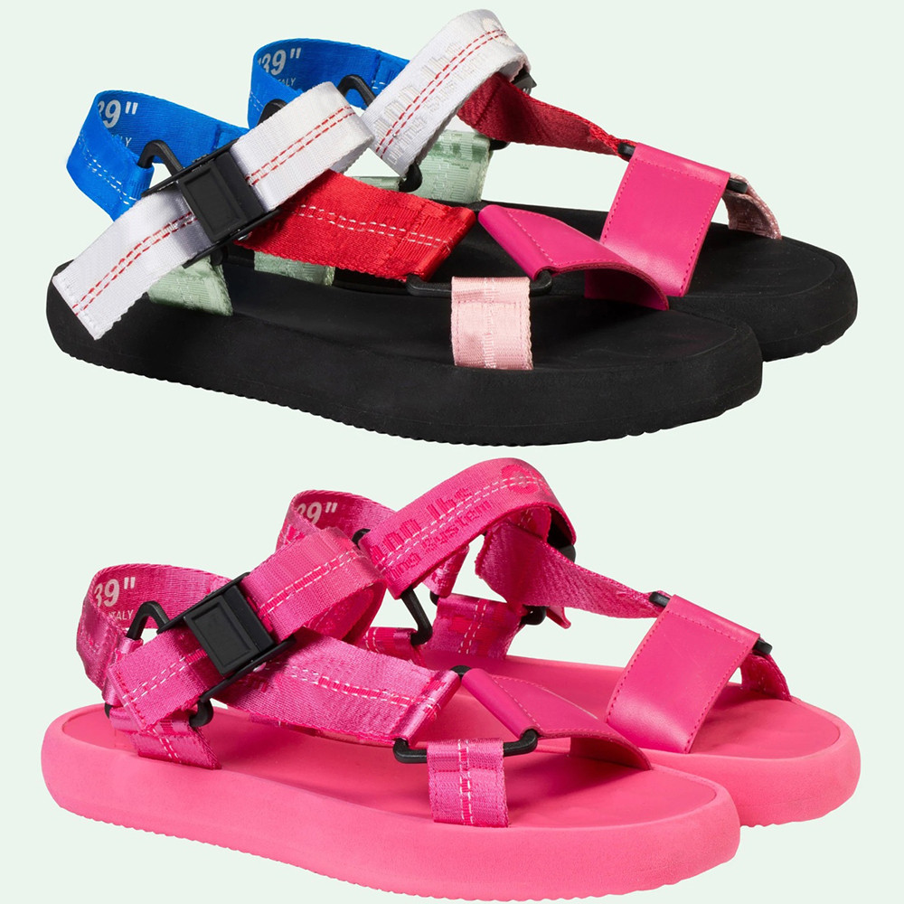

2021 OW Micro Trek Multi Flatform Sports Sandals Men Women Black White Navy Pink Multicolor Leather Slippers Size 35-45