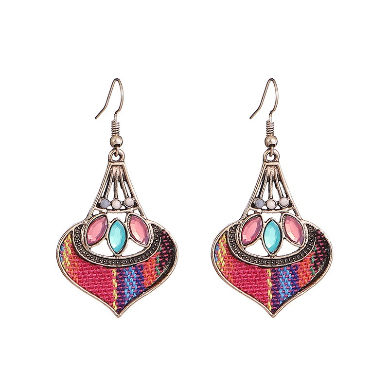

Vintage Ethnic Fabric Ladies Dangle Earring Retro Indian Jewelry Boho Summer Women Fan-shaped Colorful Resin Earrings Bijoux