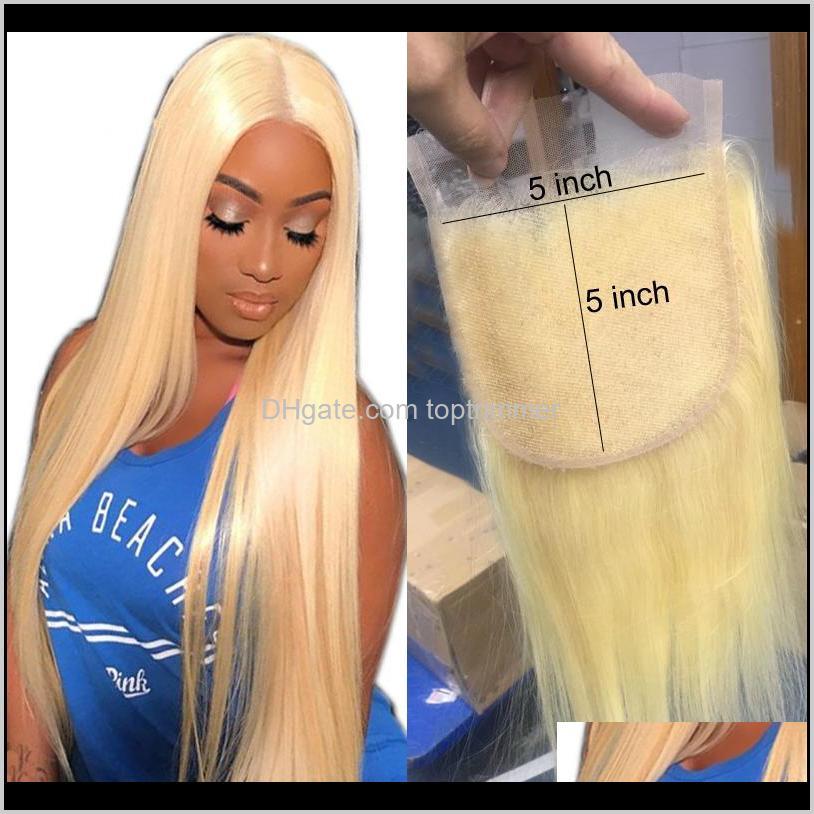 

Closures Extensions Products Drop Delivery 2021 4X4 5X5 6X6 Blonde Human Lace With Baby Straight Brazilian Virgin Hair 613 Top Closure Bleach, Black;brown