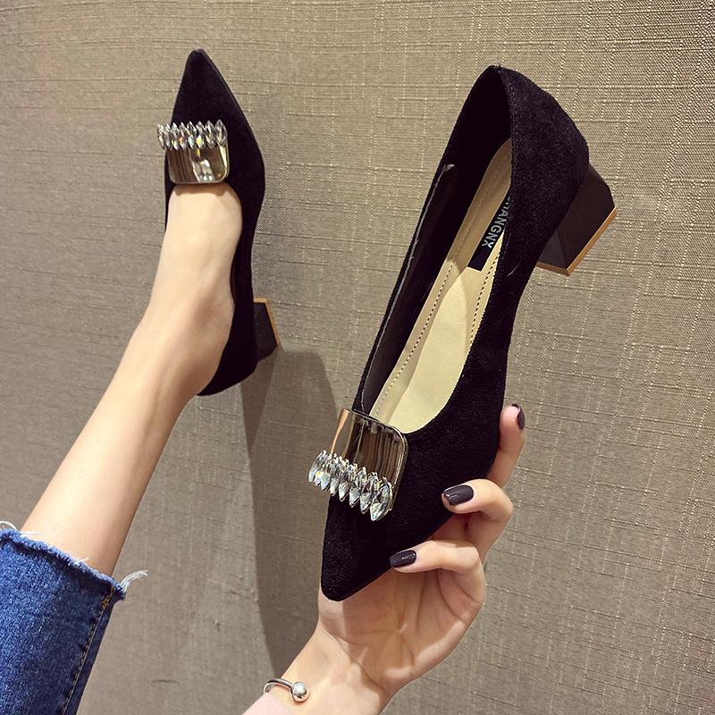 

Dress Shoes Glitter Diamond Metal Decoration Tacones Mujer Offices Slip On Pointed Toe Pumps Pearl Velvet Chunky Ned High Heels Women, Beige