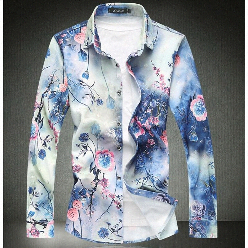 Men's Shirt Floral Classic Collar Daily Valentine's Day Print Long Sleeve Slim Tops Vintage Green Blue Red / Fall / Spring l6Of#