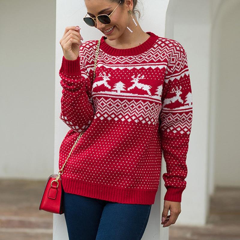 

Women' Hoodies & Sweatshirts Christmas Women Coat Santa Claus Xmas Printing Long Sleeve O-neck Knitting Pullover Top Jumper Knitwear, Blue