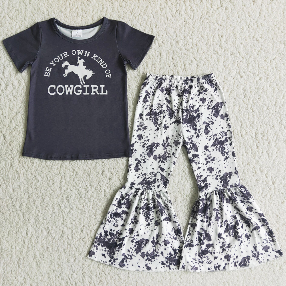 

RTS Fashion Kids Designer Clothes Sets Toddler Baby Girls Clothing Short Sleeve Bell Bottom Pants Fall Outfits Milk Silk Boutique Kid Children Outfit, Multi