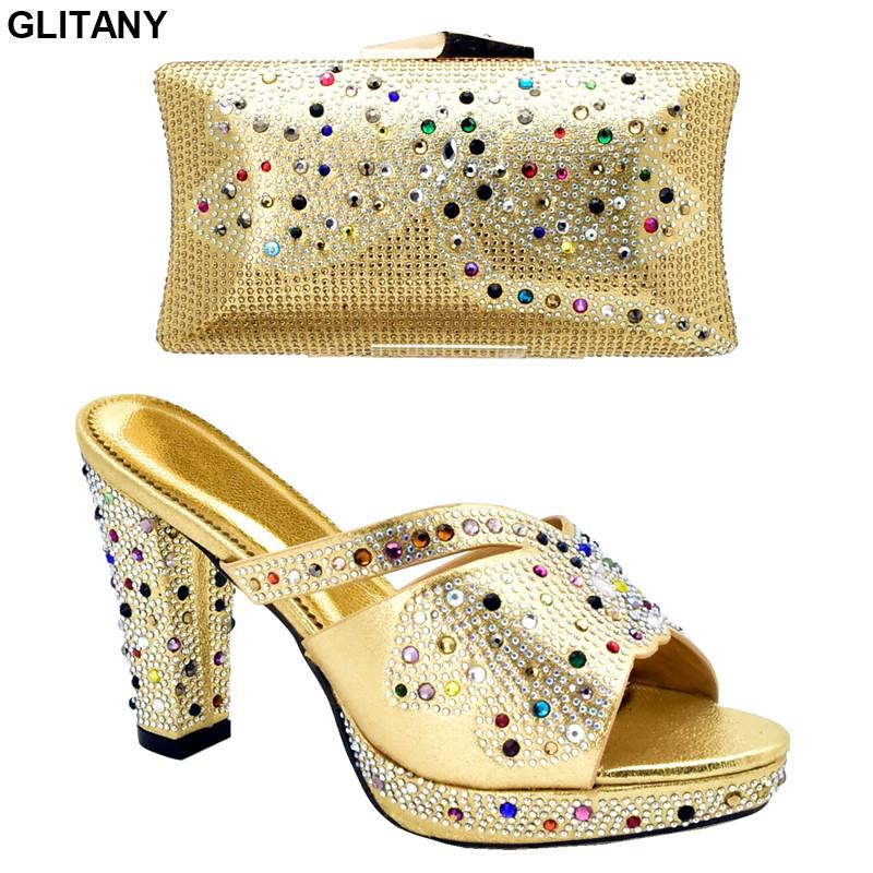 

Latest Design Shoe And Bag Set For Party In Women Italian Shoes With Matching Decorated Rhinestone Pumps Dress, Black