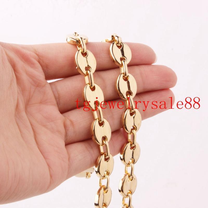 

11mm Fashion Stainless Steel Gold Color Coffee Beans Link Chain Bracelet Or Necklace Charm Mens Jewelry 7-40" Chains