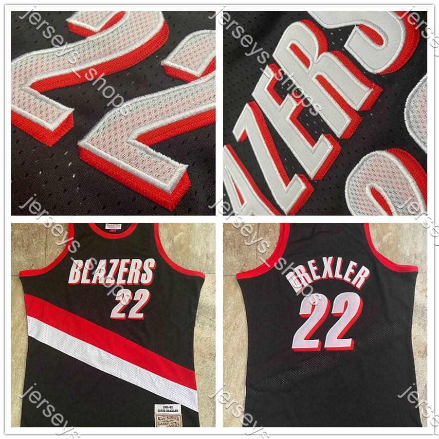 

Mens Retro Portland Trail Blazers Jerseys Black Clyde Drexler 22 Mitchell&Ness Stitched Hardwoods Classics Shirts camisetas, Black;red