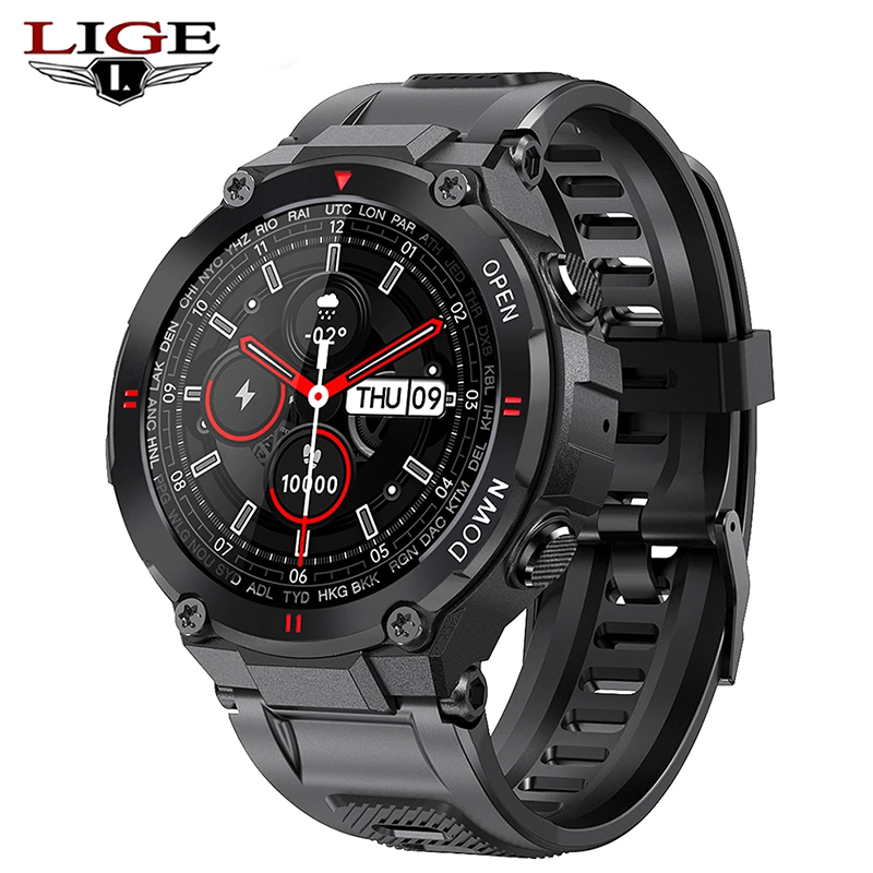 

LIGE 2021 New Smart watch Men sports Fitness bluetooth Call multi-function music Control alarm Clock reminder Men smart watchg, Black