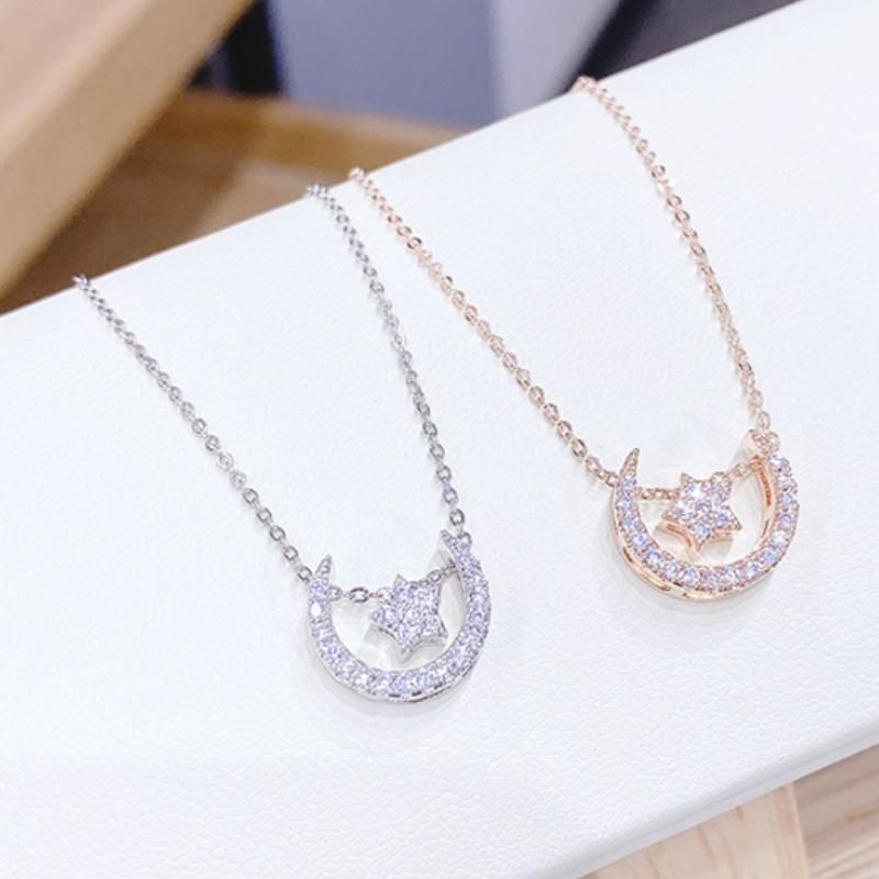 

Chains BOTU 2021 Micro-inlaid Zircon Necklace Exquisite Simple Rose Gold Plated Pendant Moon Girl For Women