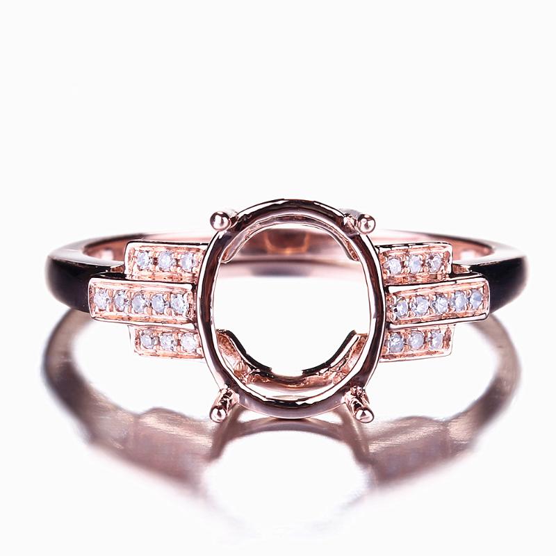 

Solid 14K Rose Gold Natural Diamonds Semi Mount Engagement Ring Setting Women Diamond Wedding Fit Oval Cut 10x8mm Cluster Rings