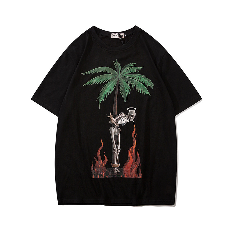 

flame Skull Punk Coconut print short sleeve t-shirt men's base shirt, White;black