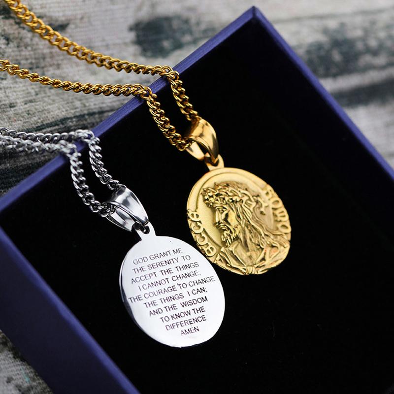 

Pendant Necklaces Necklace For Men Nameplate Bible Verse Stainless Steel Gold Jesus Chain Virgin Mary Fashion Jewelry On The Neck, Silver