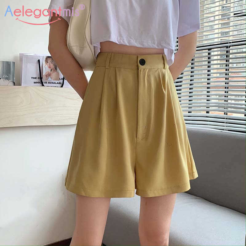 

Aelegantmis Office Lady Women Shorts Fashion High Waist Casual Half- Length Cute Kawaii Summer Harajuku 210607, Black