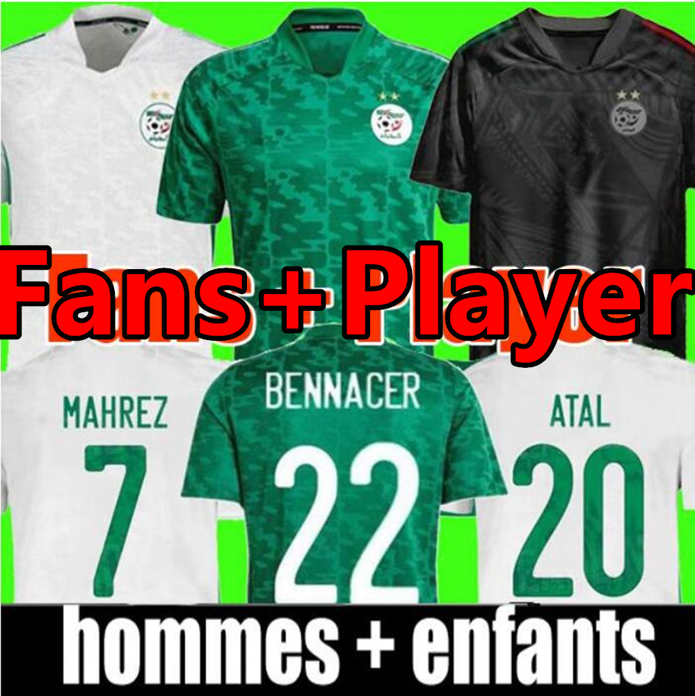

Algeria Fans player version Algerie 2021 home white away green Soccer Jerseys MAHREZ FEGHOULI BENNACER ATAL 20 21 football kits shirt men + kids sets maillot de foot