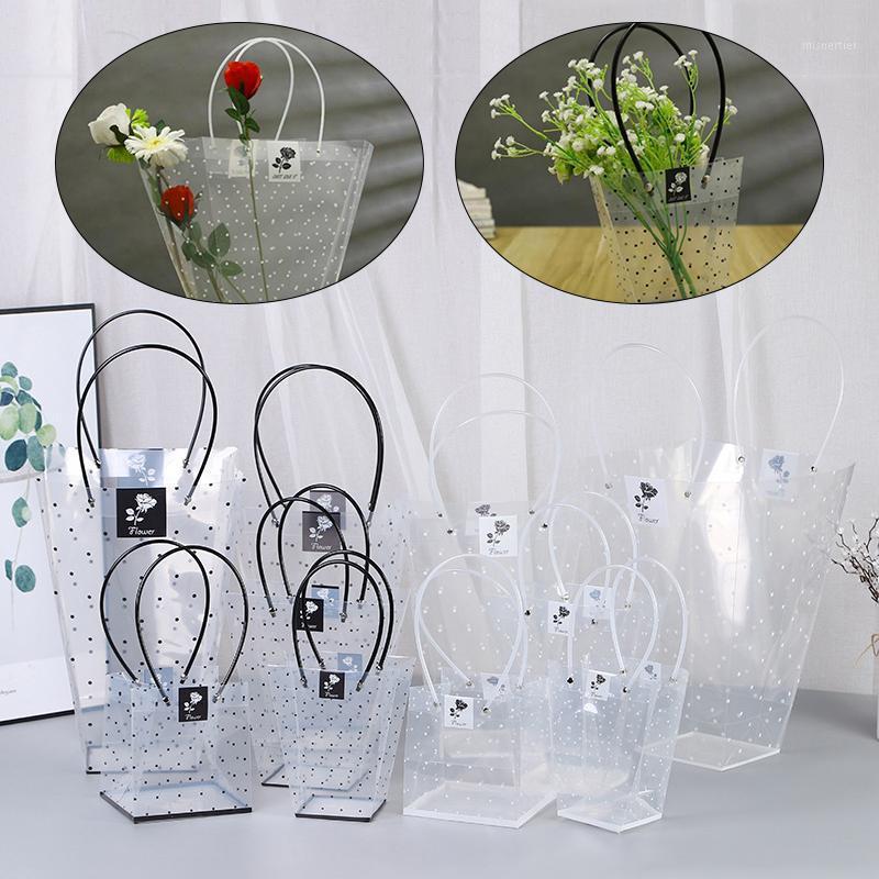 

Gift Wrap T-Shaped Bouquet Bag Portable Transparent Polka Dot Flower Package Pvc Box Waterproof Party Wedding Decoration