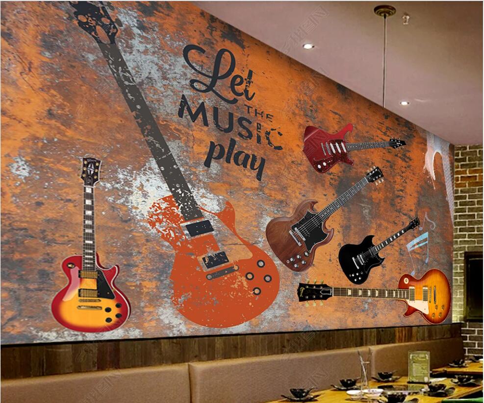 

custom photo mural 3d wallpaper Industrial Wind Metal Electric Guitar Bar wall sticker home decor living room 3D wall murals wallpapers for walls in rolls, Non-woven wallpaper