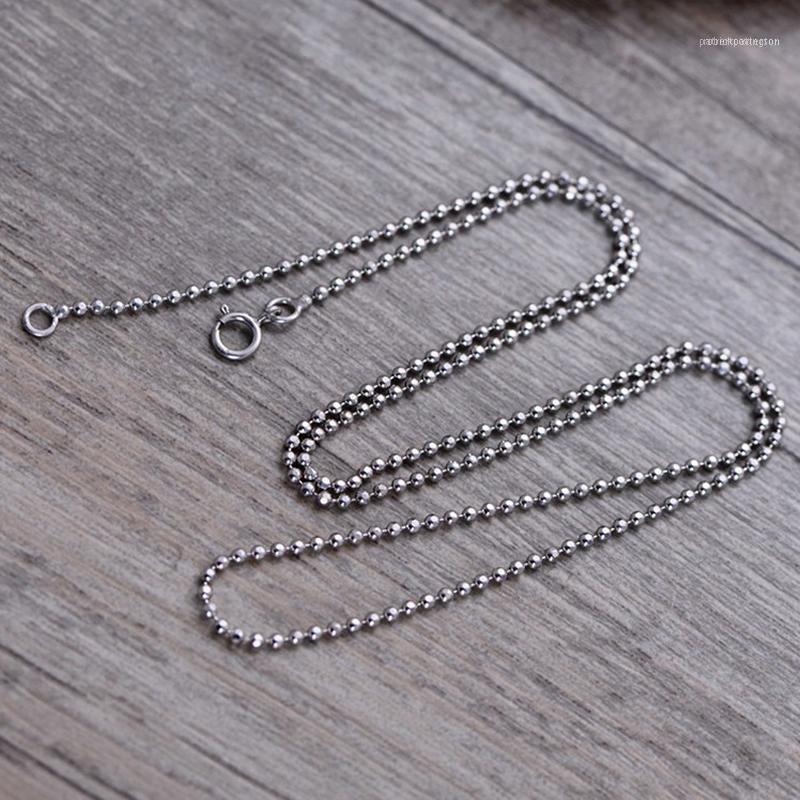 

Chains 18inch Solid S925 Sterling Silver Necklace Chain Men's Beads Chain1