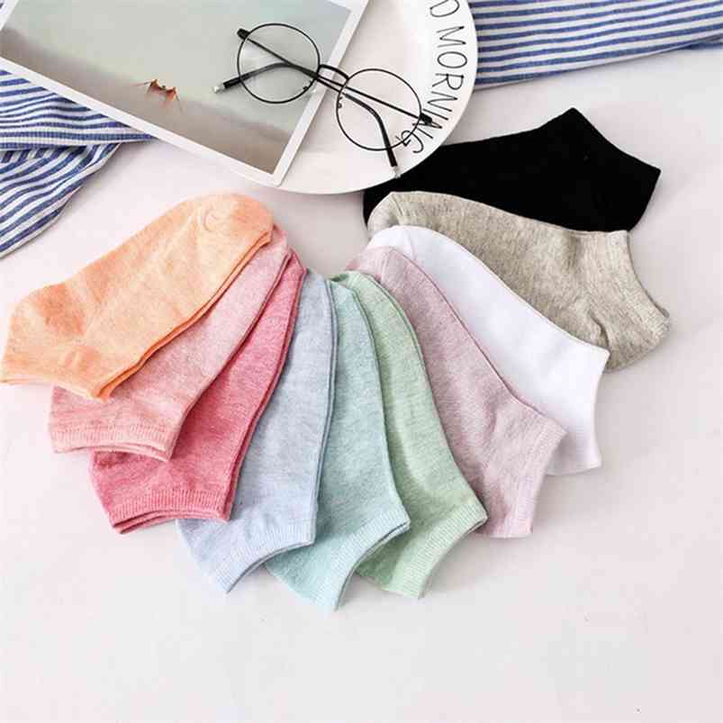 

10 Pairs Candy Color Cotton Women boat Socks Woman Funny Low Cut Ankle Sock Dropship school girl sox white grey black purple 210720, Red socks