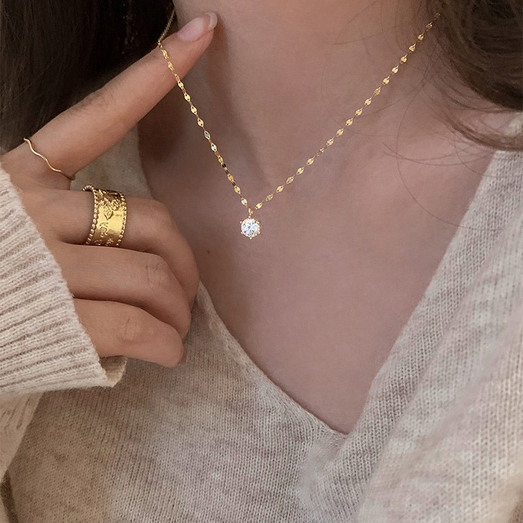 

Designer pendant necklace 925 sterling silver single diamond chain female ins high fashion simple and shiny student white-collar temperament party jewelry 2021