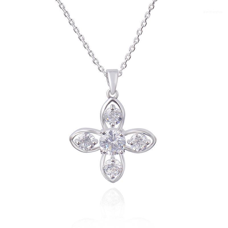 

Punk Hollow Cross Pendant European And American Cross-border Simple Micro-inlaid Zircon Necklace Women's Hip Hop Piker Four Leav Chains, Silver