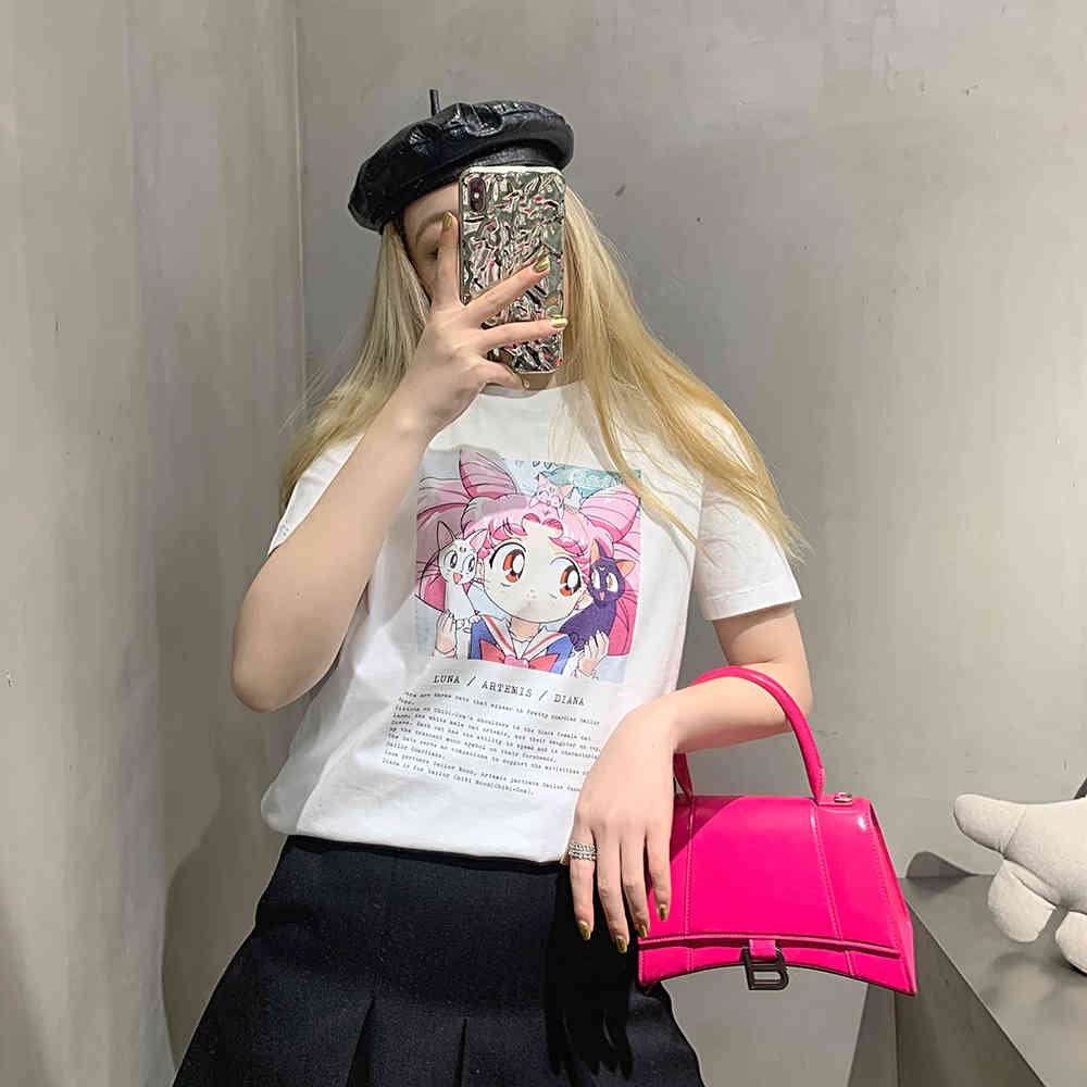 Sailor Moon Cartoon T-shirt Cotton Top women's Wear designer Cartoon Print Short Sleeves FeMale T Shirts Korean Style
