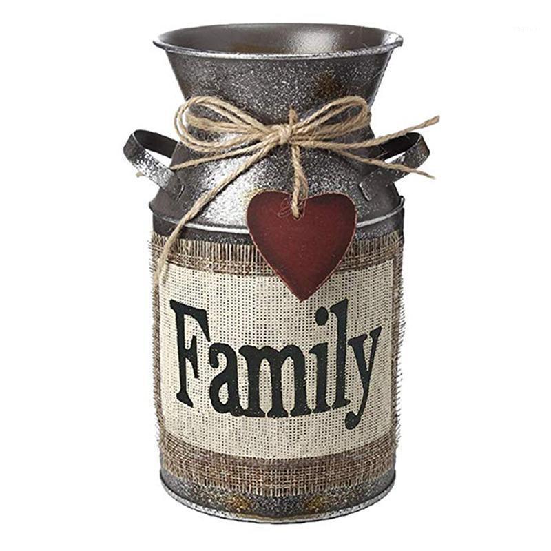 

Retro Vase Rustic Decorative With Greetings And Rope Design Metal Can Country Jug For Home Decor Living Room Bedroom Vases