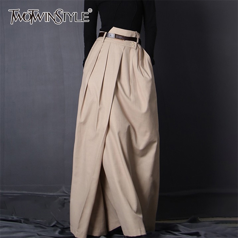 

Apricot Pleated Loose Irregular Skirt For Women High Waist Minimalist Casual Skirts Female Summer Fashion 210521