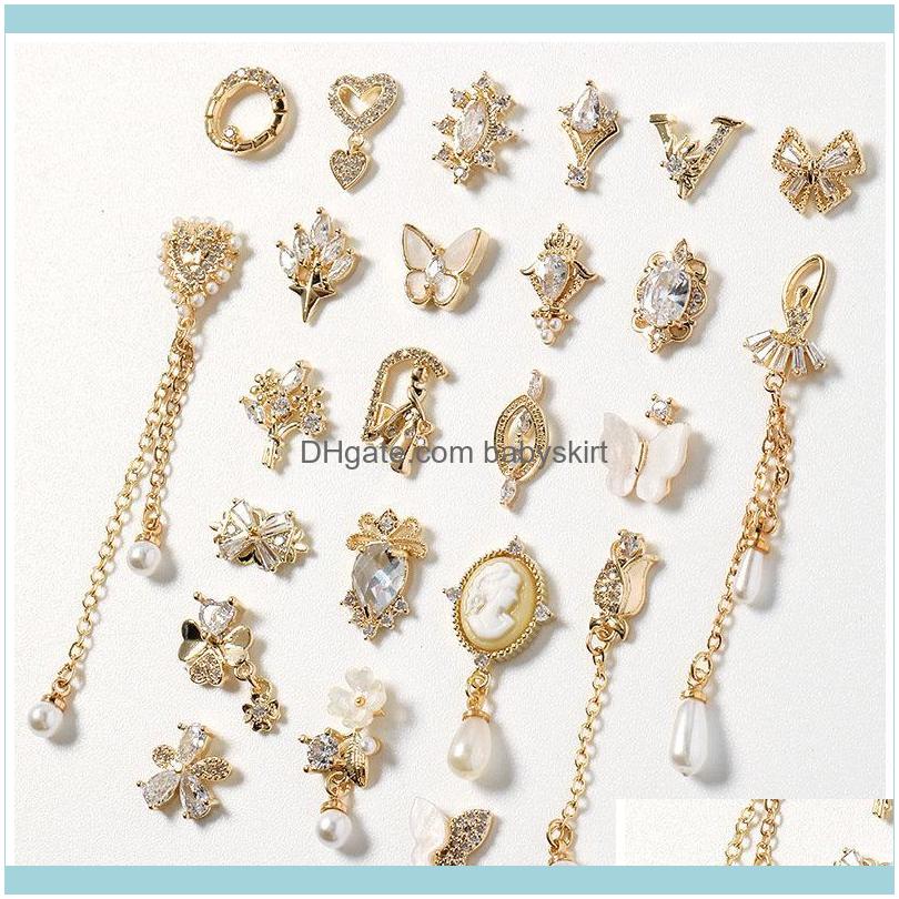 

Nail Salon Health & Beautynail Art Decorations 10Pcs Luxury Bow Flower Chain Zircon Crystals Rhinestones Pearl Jewelry Nails Aessories Charm