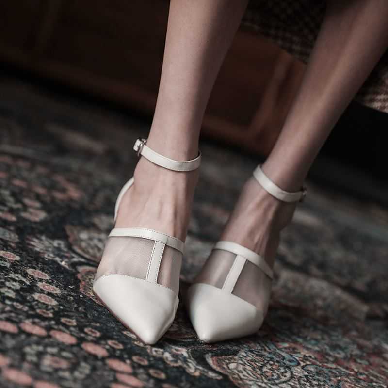 

ALLBITEFO genuine leather+Gauze sexy high heels wedding women shoes summer women sandals high heel shoes des sandales 210611, As picture