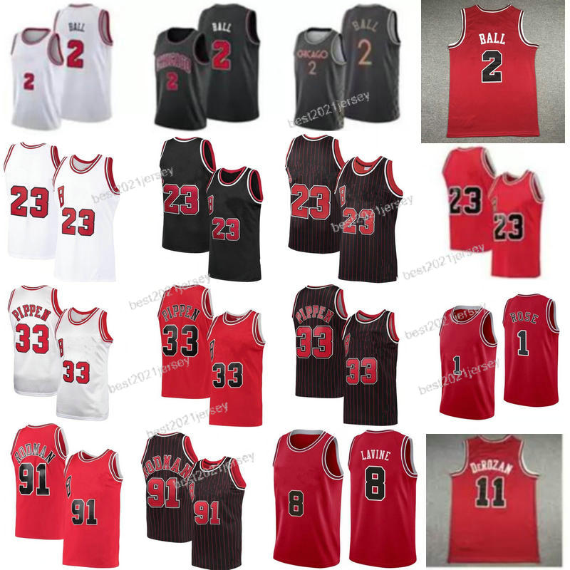 

2 Lonzo Ball Zach 8 LaVine Basketball Jersey Derrick 1 Rose 11 Demar DeRozan Mens 23 Dennis 91 Rodman Scottie 33 Pippen Red White Black Stripe jerseys, Black;red