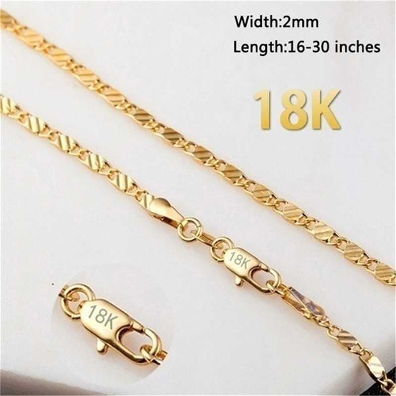 

18K Gold Link Chain Necklace 2mm Flat Short Clavicle Choker Men And Women Hip Hop Jewelry Gift