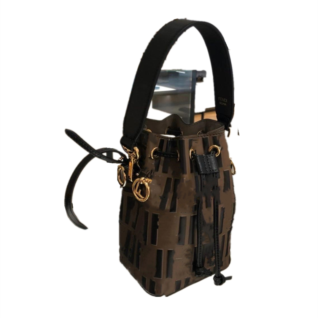 

Fashion women bag retro mini flower letter bucket magic stick bright leather portable shoulder, Brown