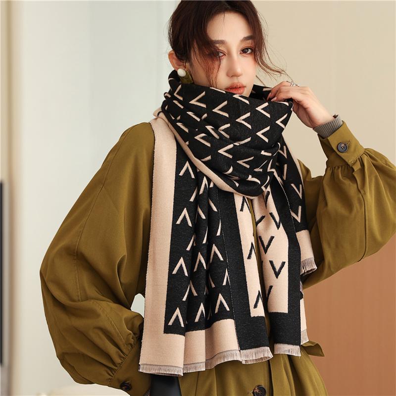 

Scarves Solid Warm Cashmere Pashmina Scarf Shawl Women Luxury Letter Thick Winter Blanket Large 180*65cm Headband Hijab Warp Foulard
