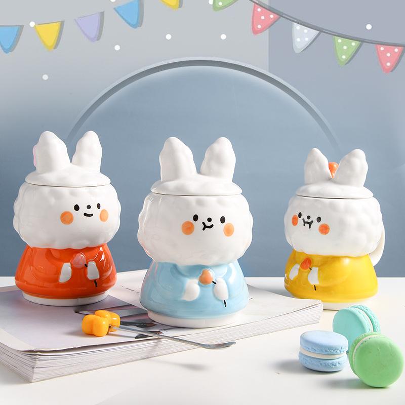 

Mugs 3D Cartoon Ceramic Cup With Cover Spoon Cute Design Sense Creative Trend Breakfast Mug Coffee Cups, 1pc