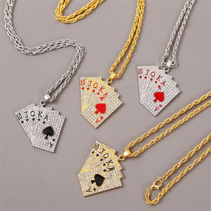 

Hip Hop Jewelry Women Men Statement Enamel Playing Cards Pendants Necklaces Fashion Gold Silver Color Necklace Pendant