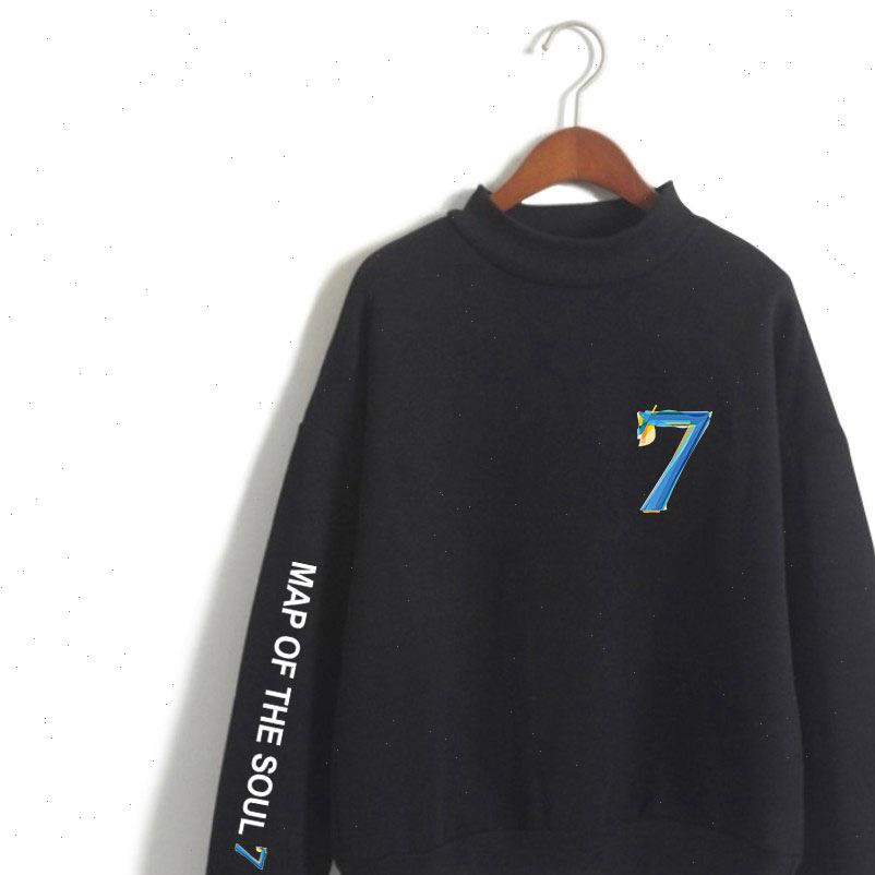 

women hoodies bangtan boys turtleneck map of the soul 7 long sleeve fashion kpop hoodie high collar, Black