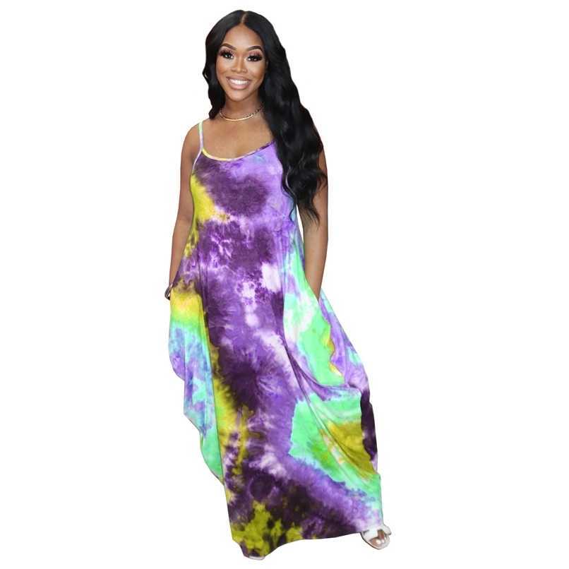 

Tie Dye Beach Holiday Loose Midi Vintage Casual Dress For Women Party And Club Spaghetti Strap Summer Celebrity Fashion Dresses 210525, Purple