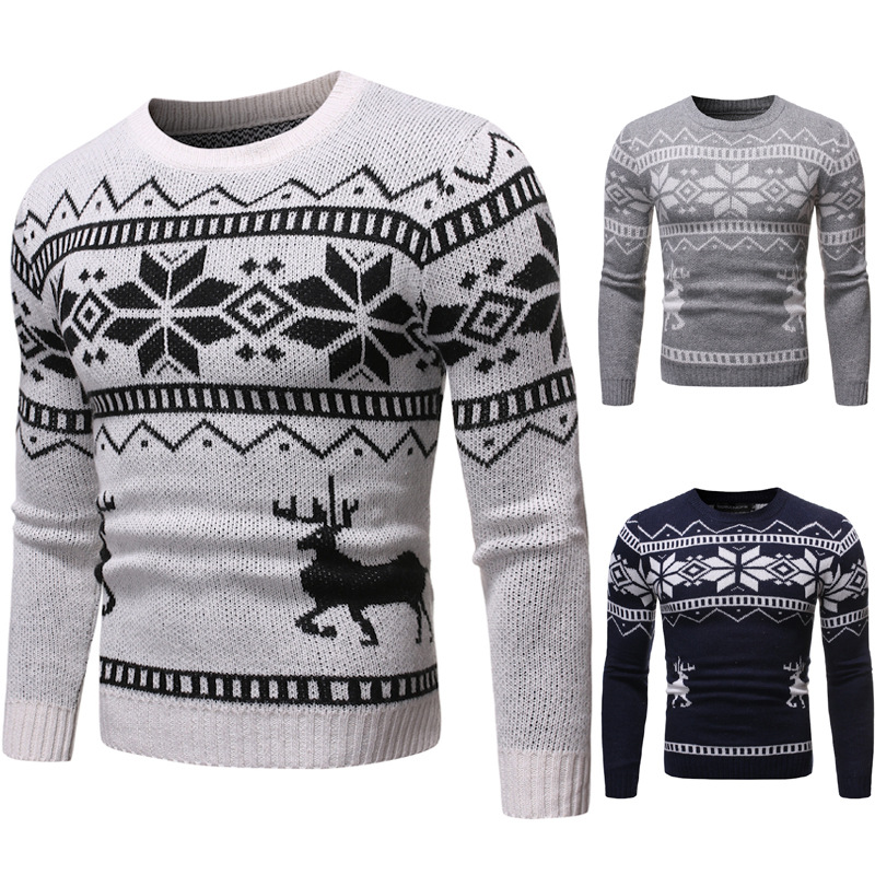 

Wholesale-Mens Vintage Novelty Jumper Print Sweater Christmas Rudolph Winter Fairisle Coat, White
