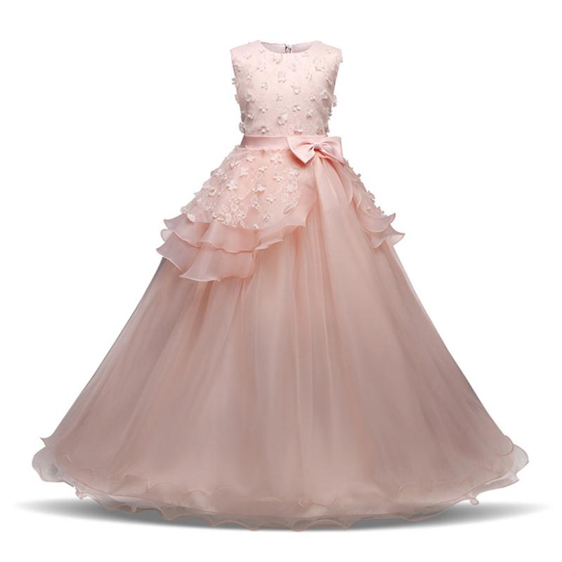 

Girl's Dresses Summer Flower Princess Girl Tulle Dress Teenagers For Short Sleeve Clothes Children Prom Gown White, Pink