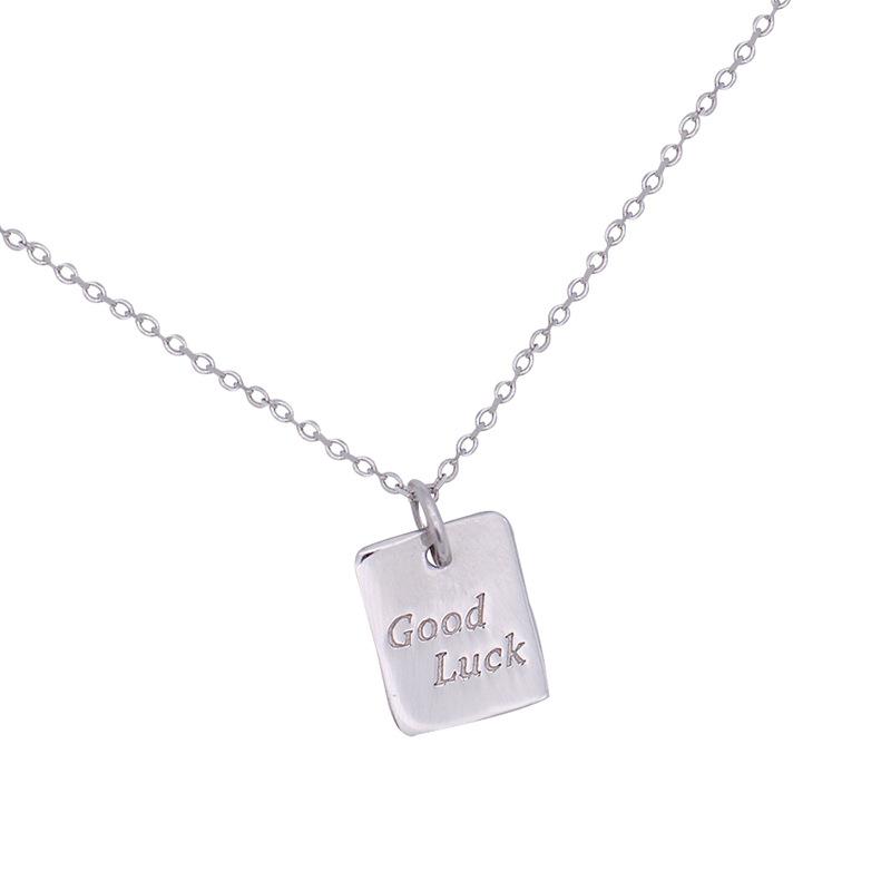

Pendant Necklaces Personality Design Good Luck Titanium Steel Necklace Fashion Wild Geometric Letter Brand Clavicle Chain Female