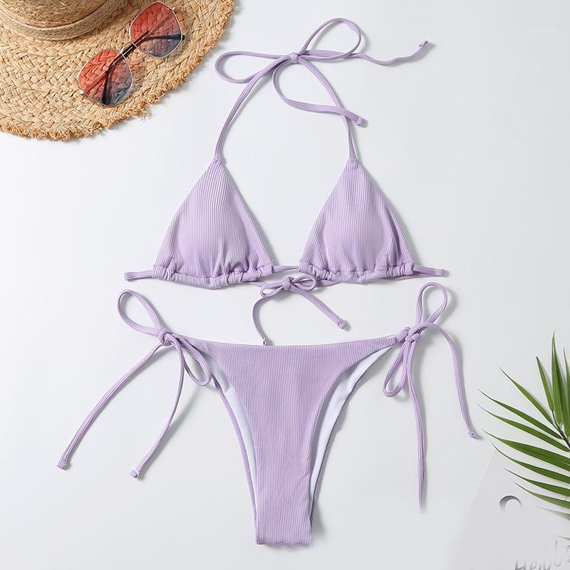 

Female's Swimsuit Bandage Halter Top Splitting Bathing Suit With Chest Pad Without Underwire SWD889 Women's Swimwear, Blue