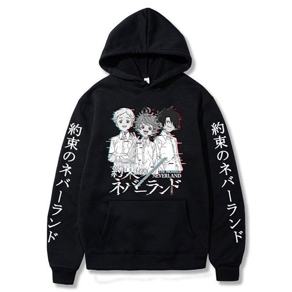 

Anime the Promised Neverland Hoodie Emma. Norman. Ray.Printed Streetswear Women Men Hoodies Male Clothes G0909, Black